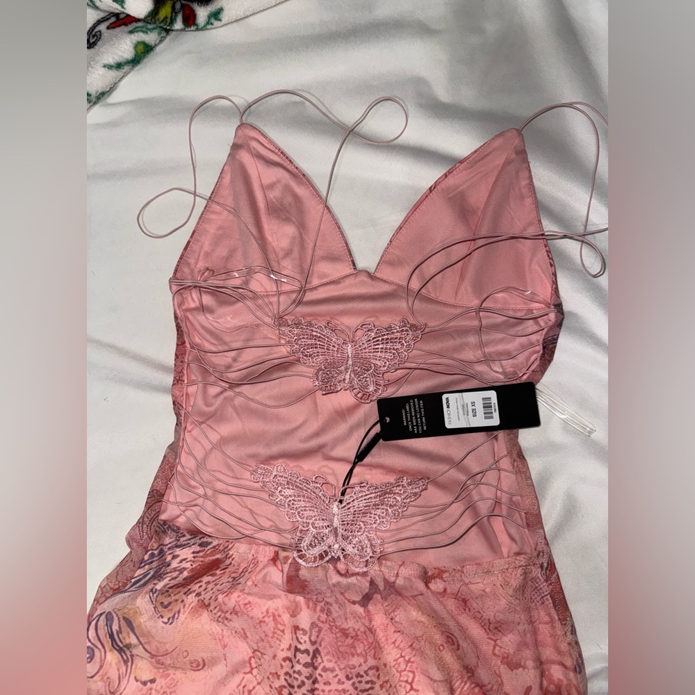 Fashion Nova Mariposa Mesh Dress in pink